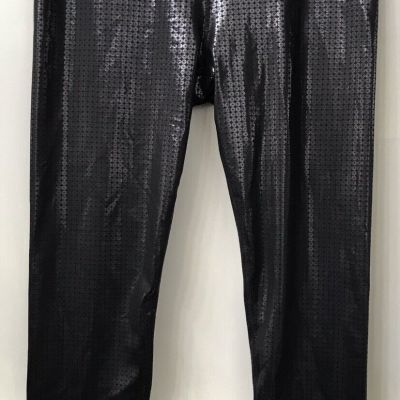 Joy Lab Womens Leggings Black Shiny Dot Stretch Knit 7/8 Length Mid-Rise XL NWT